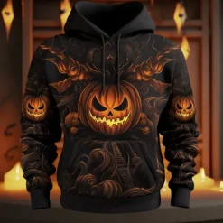 Clearance OUKU Men's Pumpkin Graphic Prints Hoodie Hoodies Sweatshirt Daily Classic Long Sleeve Hooded Halloween Holiday Going out Black Orange Print Spring & Fall Designer