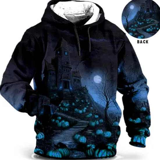 Hot OUKU Men's Pumpkin Graphic Prints Hoodie Hoodies Sweatshirt Daily Classic Long Sleeve Hooded Halloween Holiday Going out Blue Brown Print Spring & Fall Designer