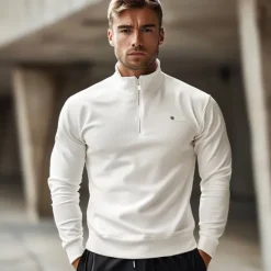Outlet OUKU Men's Quarter Zip Hoodie White Half Zip Plain Casual Athletic Clothing Apparel Hoodies Sweatshirts Long Sleeve