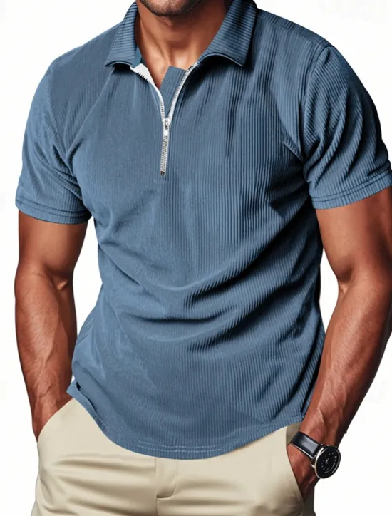 New OUKU Men's Quarter Zip Polo Golf Shirt Daily Holiday Quarter Zip Short Sleeve Fashion Basic Plain Zip Up Summer Spring Regular Fit Black White Blue Khaki Gray Quarter Zip Polo