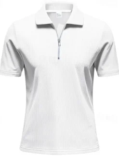 New OUKU Men's Quarter Zip Polo Golf Shirt Daily Holiday Quarter Zip Short Sleeve Fashion Basic Plain Zip Up Summer Spring Regular Fit Black White Blue Khaki Gray Quarter Zip Polo