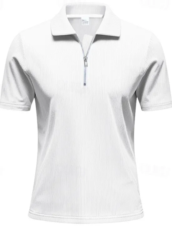 New OUKU Men's Quarter Zip Polo Golf Shirt Daily Holiday Quarter Zip Short Sleeve Fashion Basic Plain Zip Up Summer Spring Regular Fit Black White Blue Khaki Gray Quarter Zip Polo