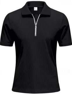 New OUKU Men's Quarter Zip Polo Golf Shirt Daily Holiday Quarter Zip Short Sleeve Fashion Basic Plain Zip Up Summer Spring Regular Fit Black White Blue Khaki Gray Quarter Zip Polo