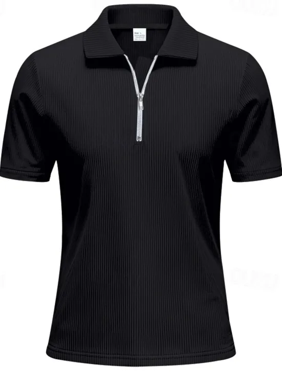 New OUKU Men's Quarter Zip Polo Golf Shirt Daily Holiday Quarter Zip Short Sleeve Fashion Basic Plain Zip Up Summer Spring Regular Fit Black White Blue Khaki Gray Quarter Zip Polo