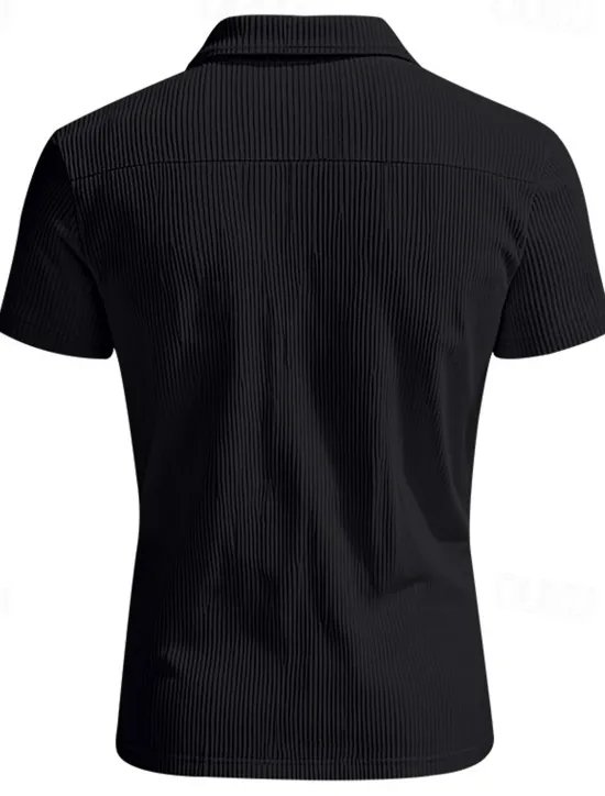 New OUKU Men's Quarter Zip Polo Golf Shirt Daily Holiday Quarter Zip Short Sleeve Fashion Basic Plain Zip Up Summer Spring Regular Fit Black White Blue Khaki Gray Quarter Zip Polo