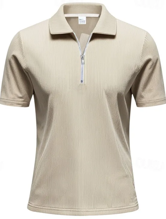 New OUKU Men's Quarter Zip Polo Golf Shirt Daily Holiday Quarter Zip Short Sleeve Fashion Basic Plain Zip Up Summer Spring Regular Fit Black White Blue Khaki Gray Quarter Zip Polo