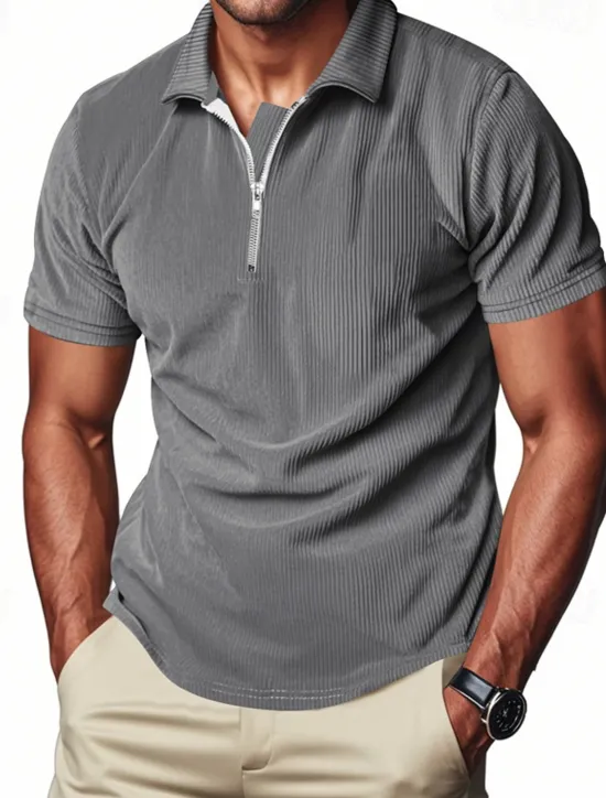 New OUKU Men's Quarter Zip Polo Golf Shirt Daily Holiday Quarter Zip Short Sleeve Fashion Basic Plain Zip Up Summer Spring Regular Fit Black White Blue Khaki Gray Quarter Zip Polo