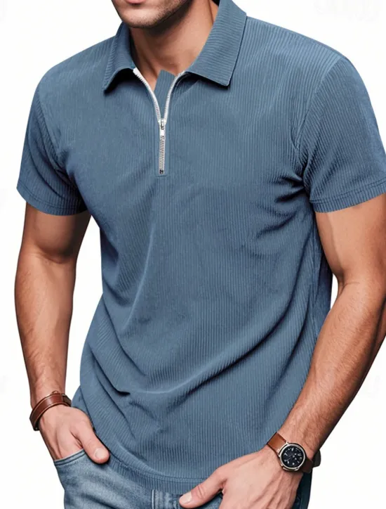New OUKU Men's Quarter Zip Polo Golf Shirt Daily Holiday Quarter Zip Short Sleeve Fashion Basic Plain Zip Up Summer Spring Regular Fit Black White Blue Khaki Gray Quarter Zip Polo