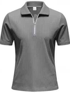 New OUKU Men's Quarter Zip Polo Golf Shirt Daily Holiday Quarter Zip Short Sleeve Fashion Basic Plain Zip Up Summer Spring Regular Fit Black White Blue Khaki Gray Quarter Zip Polo