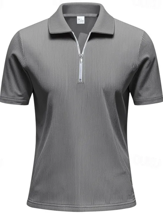 New OUKU Men's Quarter Zip Polo Golf Shirt Daily Holiday Quarter Zip Short Sleeve Fashion Basic Plain Zip Up Summer Spring Regular Fit Black White Blue Khaki Gray Quarter Zip Polo