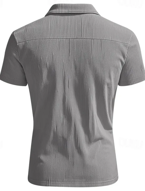 New OUKU Men's Quarter Zip Polo Golf Shirt Daily Holiday Quarter Zip Short Sleeve Fashion Basic Plain Zip Up Summer Spring Regular Fit Black White Blue Khaki Gray Quarter Zip Polo