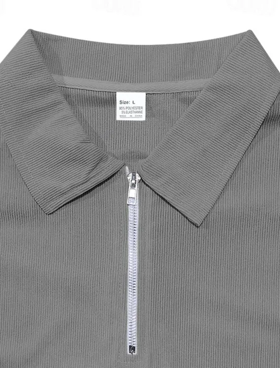New OUKU Men's Quarter Zip Polo Golf Shirt Daily Holiday Quarter Zip Short Sleeve Fashion Basic Plain Zip Up Summer Spring Regular Fit Black White Blue Khaki Gray Quarter Zip Polo
