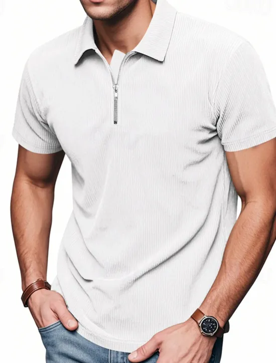 New OUKU Men's Quarter Zip Polo Golf Shirt Daily Holiday Quarter Zip Short Sleeve Fashion Basic Plain Zip Up Summer Spring Regular Fit Black White Blue Khaki Gray Quarter Zip Polo