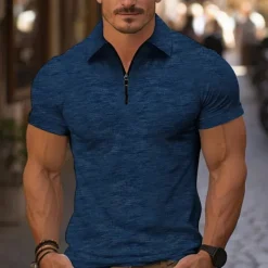 Hot OUKU Men's Quarter Zip Polo Golf Shirt Daily Holiday Turndown Short Sleeve Fashion Basic Plain Spring & Summer Regular Fit Light Green Navy Blue Blue Orange Quarter Zip Polo
