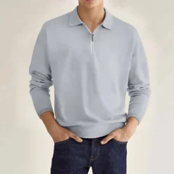 Online OUKU Men's Quarter Zip Polo Golf Shirt Daily Holiday Lapel Long Sleeve Fashion Modern Plain Spring & Fall Regular Fit Black White Pink Wine Navy Blue Royal Blue Quarter Zip Polo