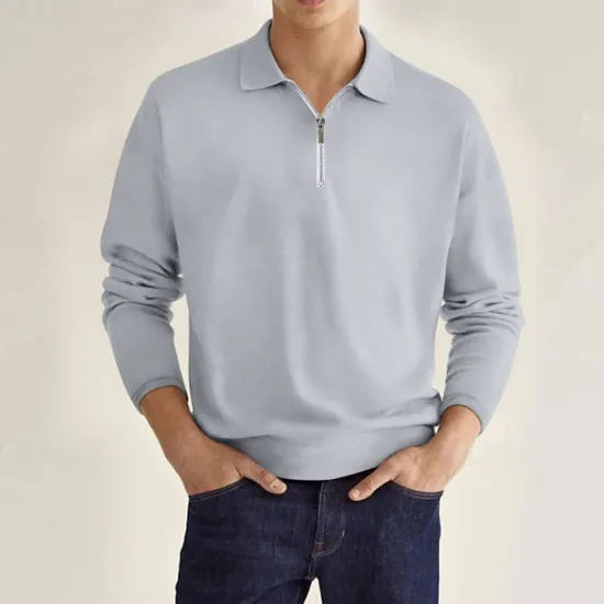 Online OUKU Men's Quarter Zip Polo Golf Shirt Daily Holiday Lapel Long Sleeve Fashion Modern Plain Spring & Fall Regular Fit Black White Pink Wine Navy Blue Royal Blue Quarter Zip Polo