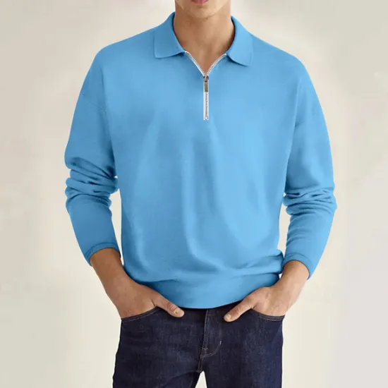 Online OUKU Men's Quarter Zip Polo Golf Shirt Daily Holiday Lapel Long Sleeve Fashion Modern Plain Spring & Fall Regular Fit Black White Pink Wine Navy Blue Royal Blue Quarter Zip Polo