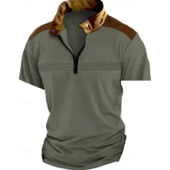 Hot OUKU Men's Quarter Zip Polo Golf Shirt Work Casual Lapel Short Sleeve Basic Modern Color Block Patchwork Summer Regular Fit Black White Sky Blue Khaki Gray Quarter Zip Polo