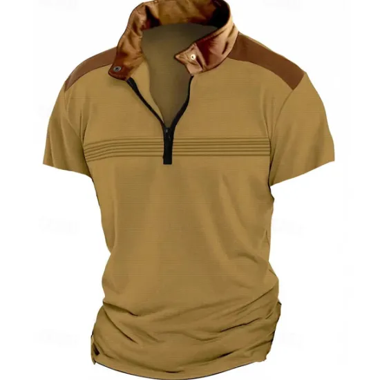 Hot OUKU Men's Quarter Zip Polo Golf Shirt Work Casual Lapel Short Sleeve Basic Modern Color Block Patchwork Summer Regular Fit Black White Sky Blue Khaki Gray Quarter Zip Polo