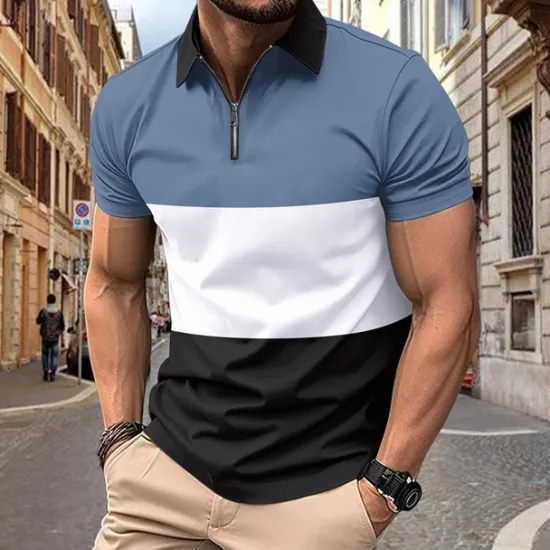 OUKU Men's Quarter Zip Polo Golf Shirt Daily Holiday Lapel Short Sleeve Fashion Basic Color Block Patchwork Spring & Summer Regular Fit Black White Red Blue Black White Quarter Zip Polo Gray