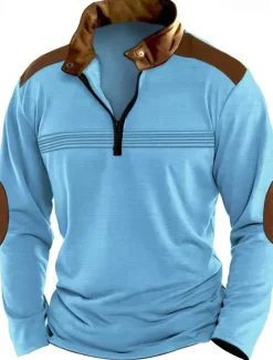 Discount OUKU Men's Quarter Zip Polo Golf Shirt Daily Holiday Quarter Zip Long Sleeve Fashion Modern Color Block Patchwork Spring Fall Regular Fit Black White Pink Red Sky Blue Brown Quarter Zip Polo