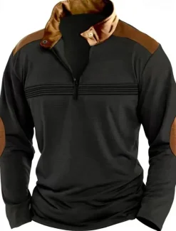 Discount OUKU Men's Quarter Zip Polo Golf Shirt Daily Holiday Quarter Zip Long Sleeve Fashion Modern Color Block Patchwork Spring Fall Regular Fit Black White Pink Red Sky Blue Brown Quarter Zip Polo