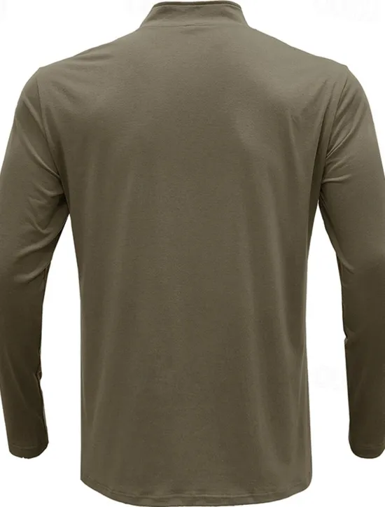 Clearance OUKU Men's Quarter Zip Polo Golf Polos Shirts Outdoor Causal Quarter Zip Long Sleeve Fashion Modern Solid Color Knitted Spring & Fall Standard Fit Black White Navy Blue Dark Green Brown Quarter Zip Polo