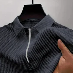 Best OUKU Men's Quarter Zip Polo Golf Shirt Daily Holiday Lapel Short Sleeve Fashion Basic Plain Jacquard Summer Regular Fit Black White Navy Blue Blue Dark Gray Light Sky Blue Quarter Zip Polo