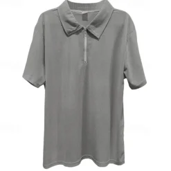 Online OUKU Men's Quarter Zip Polo Golf Shirt Daily Holiday Turndown Short Sleeve Fashion Basic Plain Spring & Summer Regular Fit Black White Blue Khaki Light Grey Quarter Zip Polo