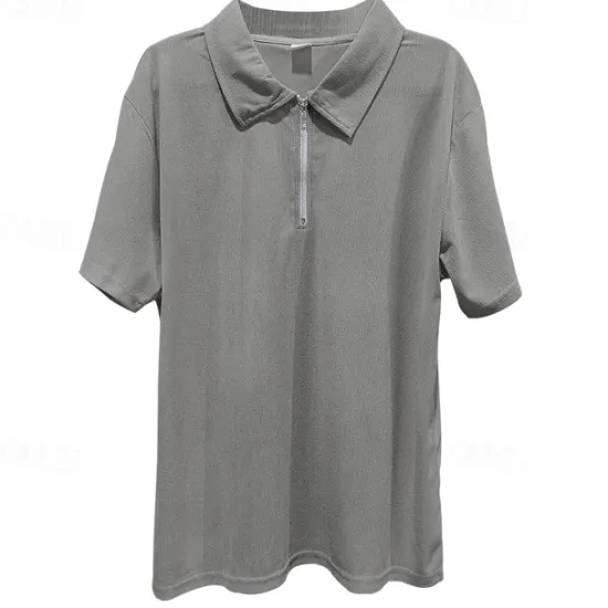 Online OUKU Men's Quarter Zip Polo Golf Shirt Daily Holiday Turndown Short Sleeve Fashion Basic Plain Spring & Summer Regular Fit Black White Blue Khaki Light Grey Quarter Zip Polo
