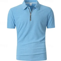 OUKU Men's Quarter Zip Polo Golf Shirt Daily Holiday Quarter Zip Short Sleeve Fashion Basic Plain Summer Regular Fit Black White Khaki Pale Blue Quarter Zip Polo