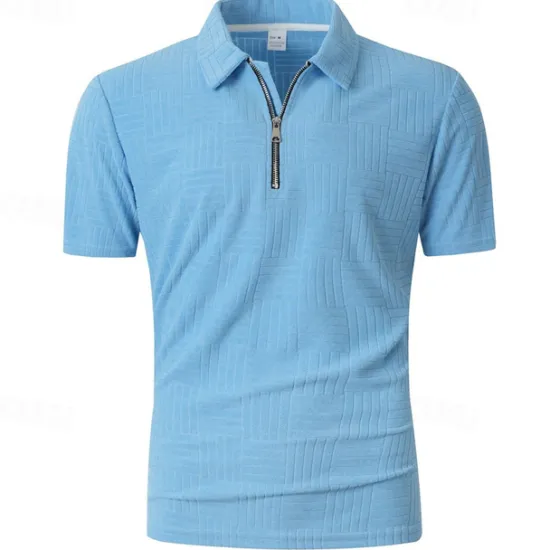 OUKU Men's Quarter Zip Polo Golf Shirt Daily Holiday Quarter Zip Short Sleeve Fashion Basic Plain Summer Regular Fit Black White Khaki Pale Blue Quarter Zip Polo