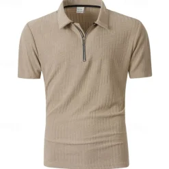 OUKU Men's Quarter Zip Polo Golf Shirt Daily Holiday Quarter Zip Short Sleeve Fashion Basic Plain Summer Regular Fit Black White Khaki Pale Blue Quarter Zip Polo