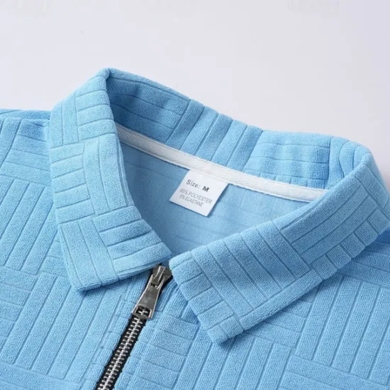 OUKU Men's Quarter Zip Polo Golf Shirt Daily Holiday Quarter Zip Short Sleeve Fashion Basic Plain Summer Regular Fit Black White Khaki Pale Blue Quarter Zip Polo