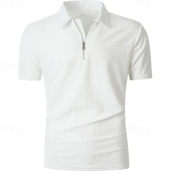 OUKU Men's Quarter Zip Polo Golf Shirt Daily Holiday Quarter Zip Short Sleeve Fashion Basic Plain Summer Regular Fit Black White Khaki Pale Blue Quarter Zip Polo