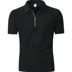 OUKU Men's Quarter Zip Polo Golf Shirt Daily Holiday Quarter Zip Short Sleeve Fashion Basic Plain Summer Regular Fit Black White Khaki Pale Blue Quarter Zip Polo