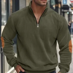 OUKU Men's Quarter Zip Polo Golf Shirt Daily Holiday Quarter Zip Long Sleeve Fashion Modern Color Block Patchwork Spring & Fall Regular Fit Black Navy Blue Light Grey Army Green Apricot Quarter Zip Polo