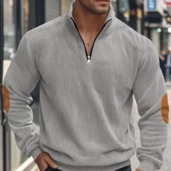 OUKU Men's Quarter Zip Polo Golf Shirt Daily Holiday Quarter Zip Long Sleeve Fashion Modern Color Block Patchwork Spring & Fall Regular Fit Black Navy Blue Light Grey Army Green Apricot Quarter Zip Polo