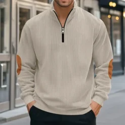 OUKU Men's Quarter Zip Polo Golf Shirt Daily Holiday Quarter Zip Long Sleeve Fashion Modern Color Block Patchwork Spring & Fall Regular Fit Black Navy Blue Light Grey Army Green Apricot Quarter Zip Polo
