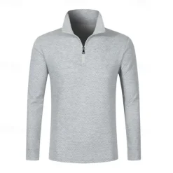 Best OUKU Men's Quarter Zip Polo Golf Shirt Daily Holiday Quarter Zip Long Sleeve Fashion Modern Plain Spring & Fall Regular Fit Black White Khaki Light Grey Dark Gray Quarter Zip Polo