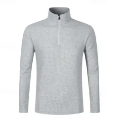 Best OUKU Men's Quarter Zip Polo Golf Shirt Daily Holiday Quarter Zip Long Sleeve Fashion Modern Plain Spring & Fall Regular Fit Black White Khaki Light Grey Dark Gray Quarter Zip Polo