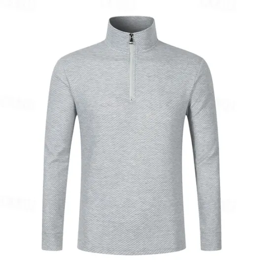 Best OUKU Men's Quarter Zip Polo Golf Shirt Daily Holiday Quarter Zip Long Sleeve Fashion Modern Plain Spring & Fall Regular Fit Black White Khaki Light Grey Dark Gray Quarter Zip Polo