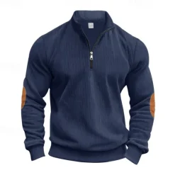 Online OUKU Men's Quarter Zip Polo Golf Shirt Daily Holiday Quarter Zip Long Sleeve Fashion Modern Color Block Patchwork Spring & Fall Regular Fit Navy Blue Light Grey Army Green Apricot Quarter Zip Polo