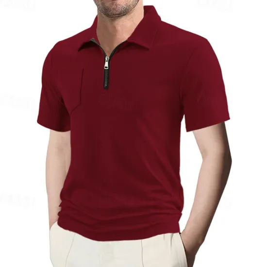 Outlet OUKU Men's Quarter Zip Polo Golf Shirt Daily Holiday Quarter Zip Short Sleeve Fashion Basic Plain Summer Regular Fit Black White Wine Navy Blue Khaki Quarter Zip Polo