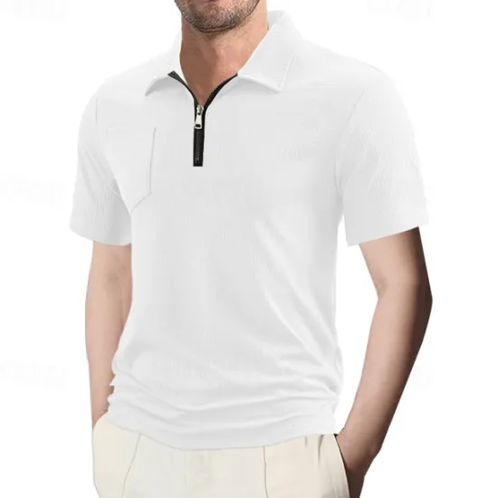 Outlet OUKU Men's Quarter Zip Polo Golf Shirt Daily Holiday Quarter Zip Short Sleeve Fashion Basic Plain Summer Regular Fit Black White Wine Navy Blue Khaki Quarter Zip Polo