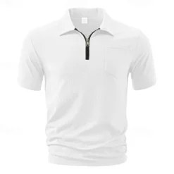 Outlet OUKU Men's Quarter Zip Polo Golf Shirt Daily Holiday Quarter Zip Short Sleeve Fashion Basic Plain Summer Regular Fit Black White Wine Navy Blue Khaki Quarter Zip Polo