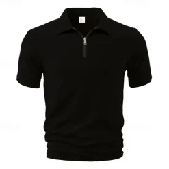 Outlet OUKU Men's Quarter Zip Polo Golf Shirt Daily Holiday Quarter Zip Short Sleeve Fashion Basic Plain Summer Regular Fit Black White Wine Navy Blue Khaki Quarter Zip Polo