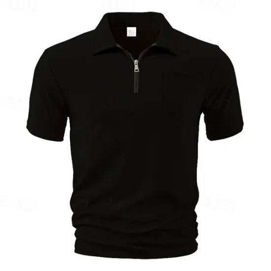 Outlet OUKU Men's Quarter Zip Polo Golf Shirt Daily Holiday Quarter Zip Short Sleeve Fashion Basic Plain Summer Regular Fit Black White Wine Navy Blue Khaki Quarter Zip Polo