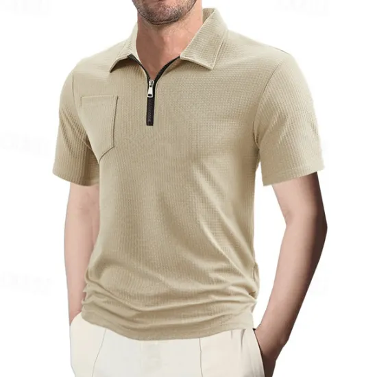 Outlet OUKU Men's Quarter Zip Polo Golf Shirt Daily Holiday Quarter Zip Short Sleeve Fashion Basic Plain Summer Regular Fit Black White Wine Navy Blue Khaki Quarter Zip Polo