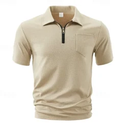 Outlet OUKU Men's Quarter Zip Polo Golf Shirt Daily Holiday Quarter Zip Short Sleeve Fashion Basic Plain Summer Regular Fit Black White Wine Navy Blue Khaki Quarter Zip Polo